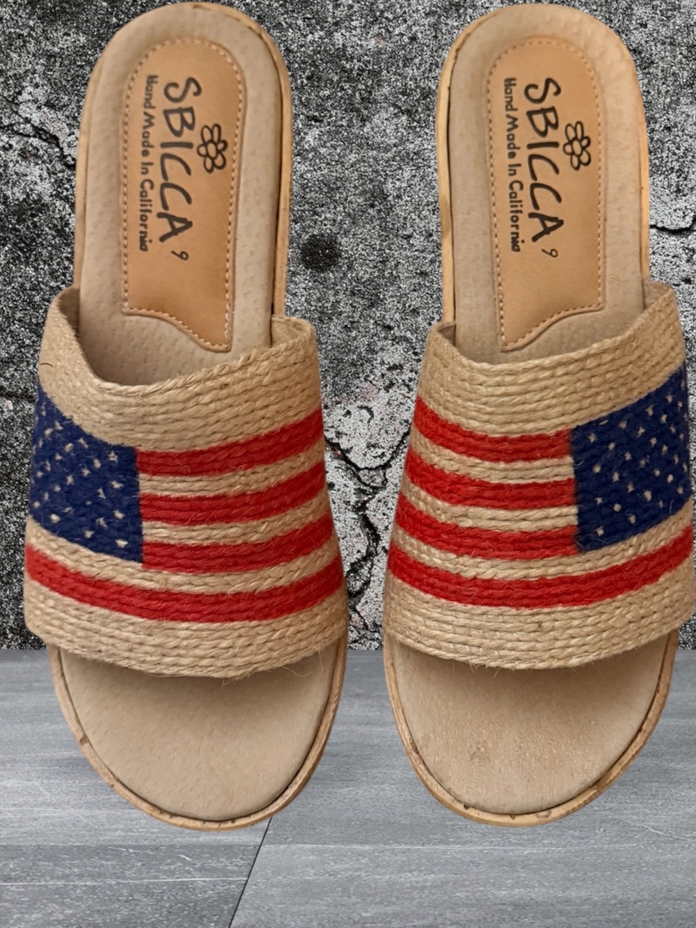 Sbicca Liberty Sandals Size 9 Red White Blue American Flag Espadrille Platform
